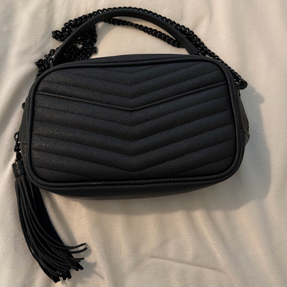 Saint Laurent Black Chevron Quilted Leather Crossbody with Tassel - Picture 6 of 8